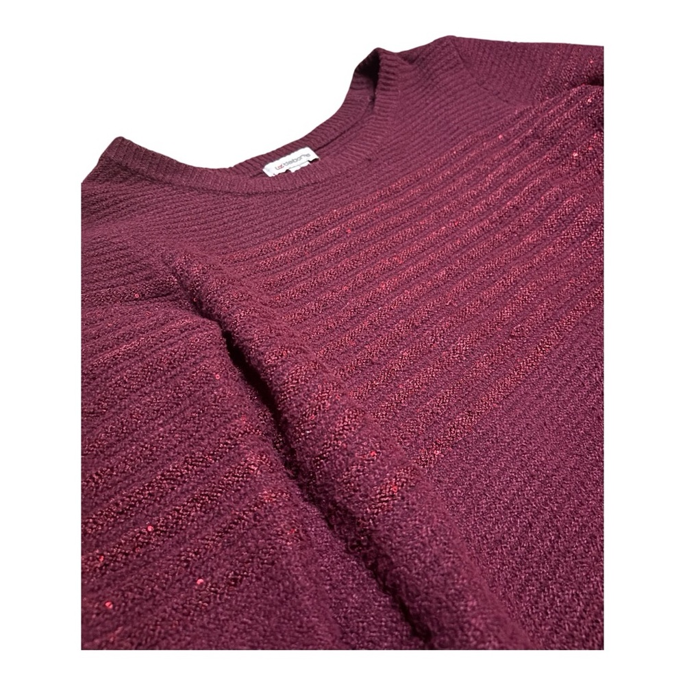 Liz Claiborne Burgundy Crew Neck Sweater with Sequin Detail, Size Large